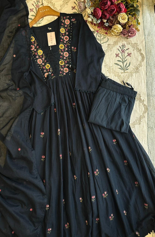 19331 Beautiful embroidered mul cotton anarkali