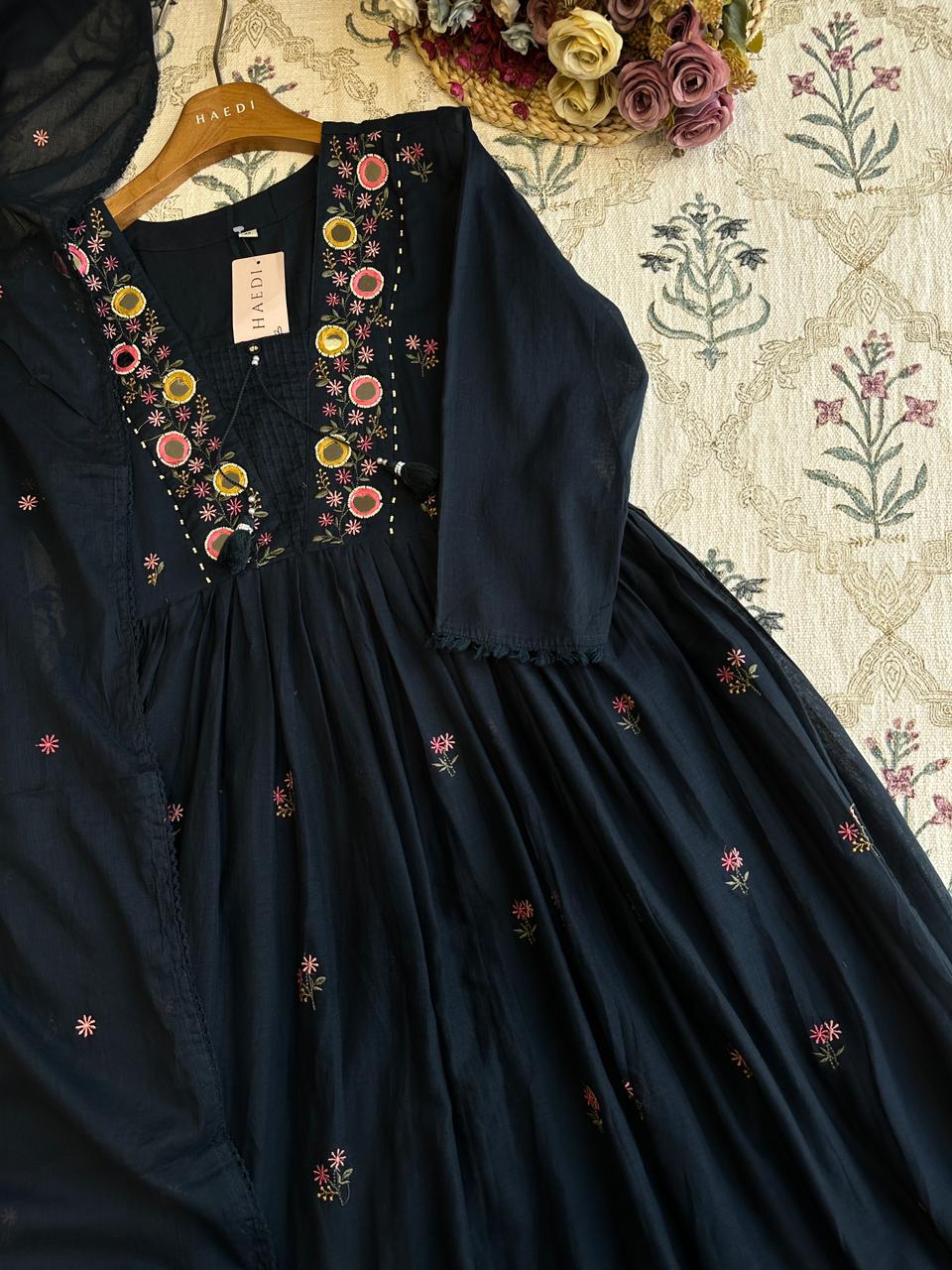 19331 Beautiful embroidered mul cotton anarkali