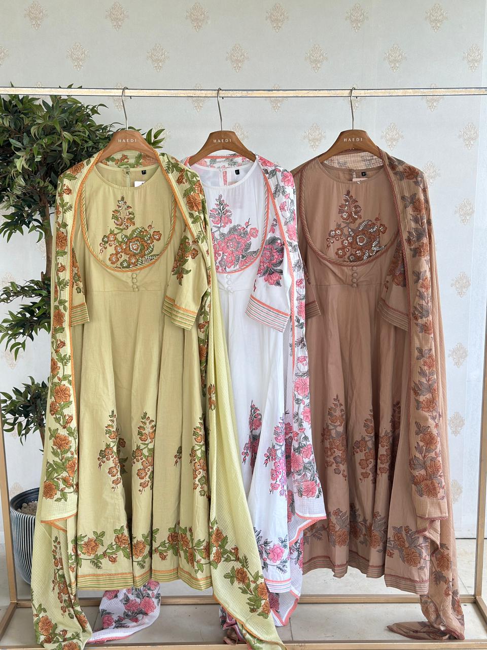 19699 Premium cotton anarkali with handwork
