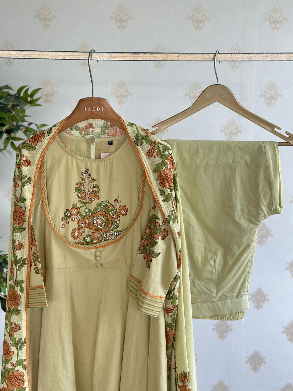 19699 Premium cotton anarkali with handwork