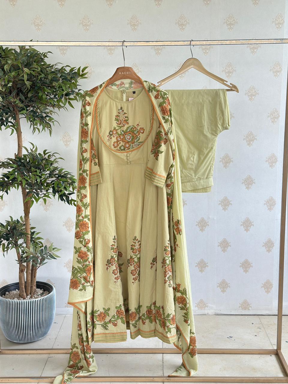 19699 Premium cotton anarkali with handwork