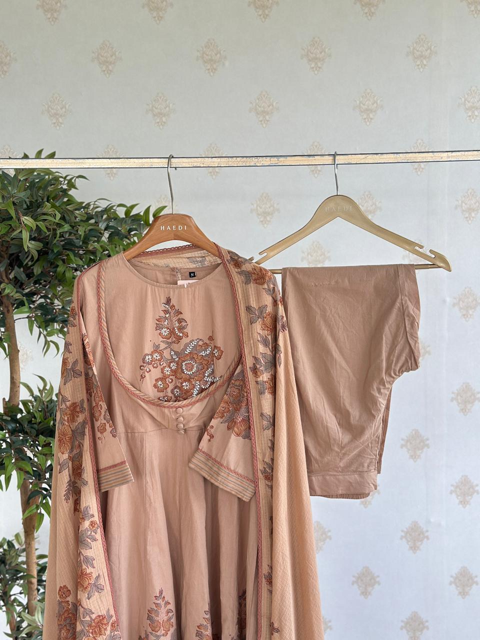19699 Premium cotton anarkali with handwork