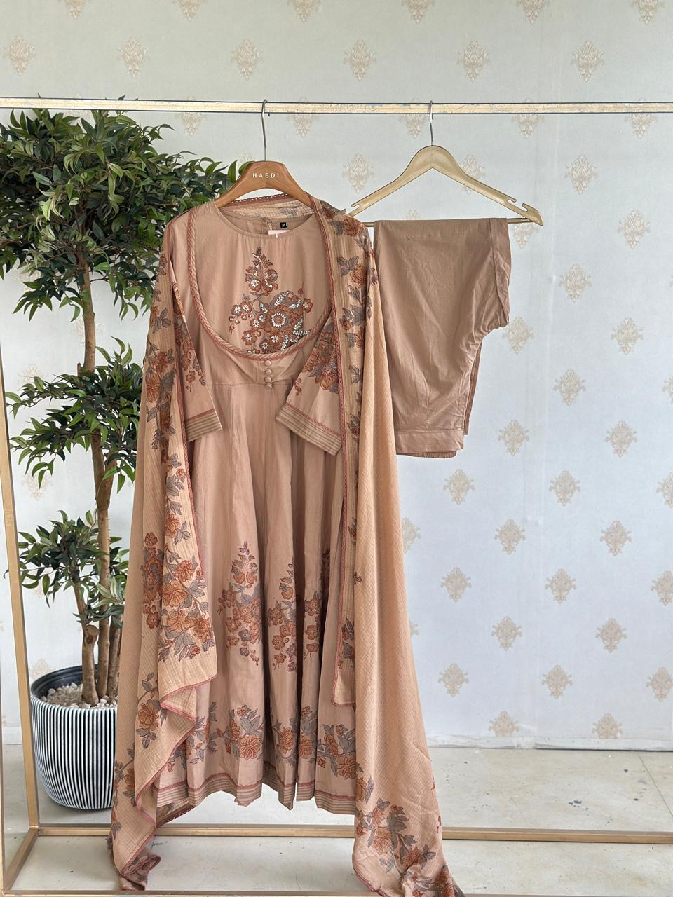 19699 Premium cotton anarkali with handwork