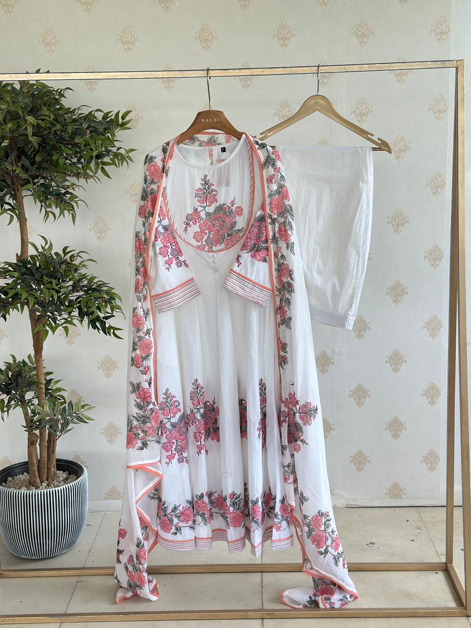19699 Premium cotton anarkali with handwork