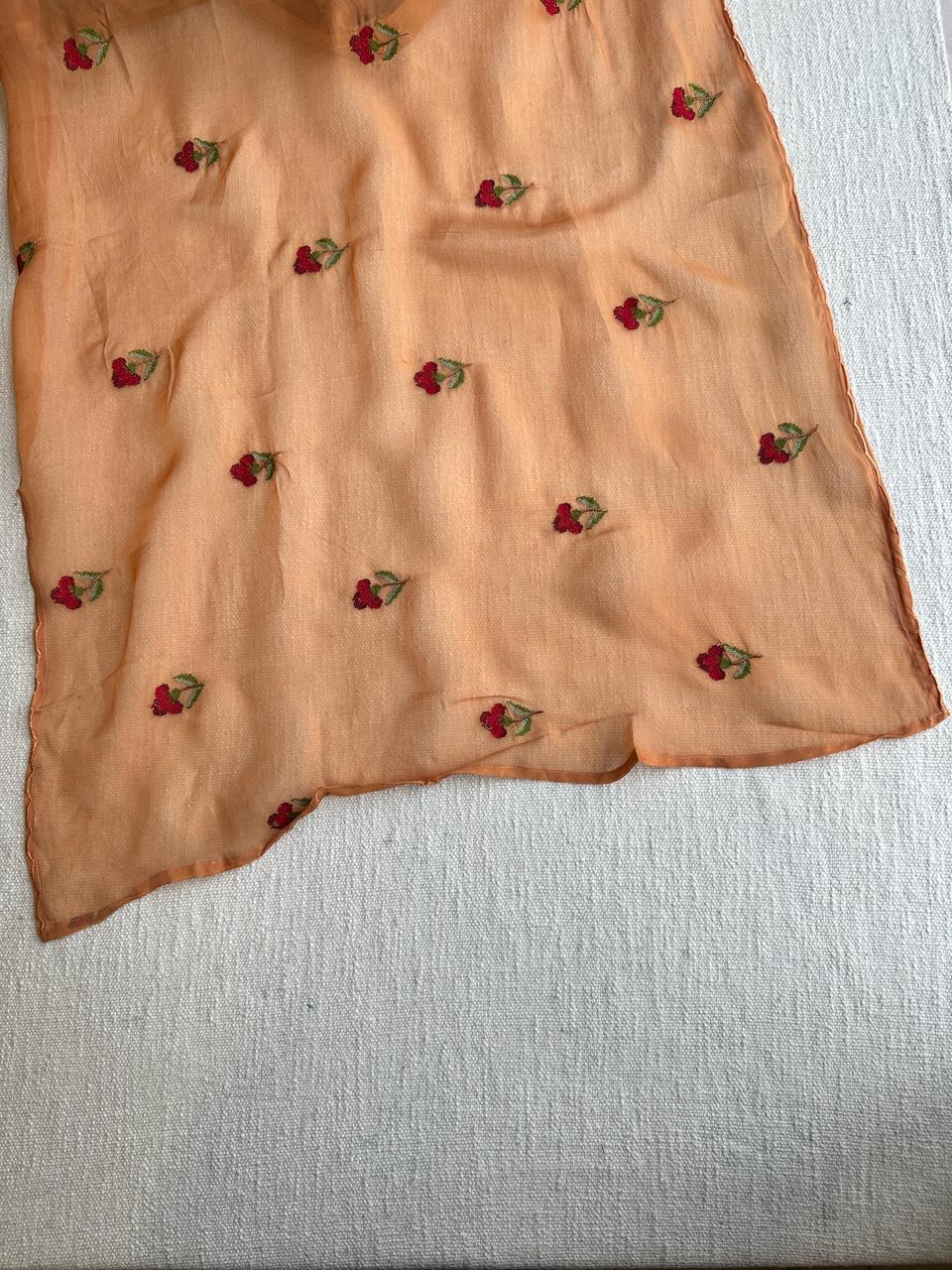 19843 Beautiful embroidered mul chanderi suit