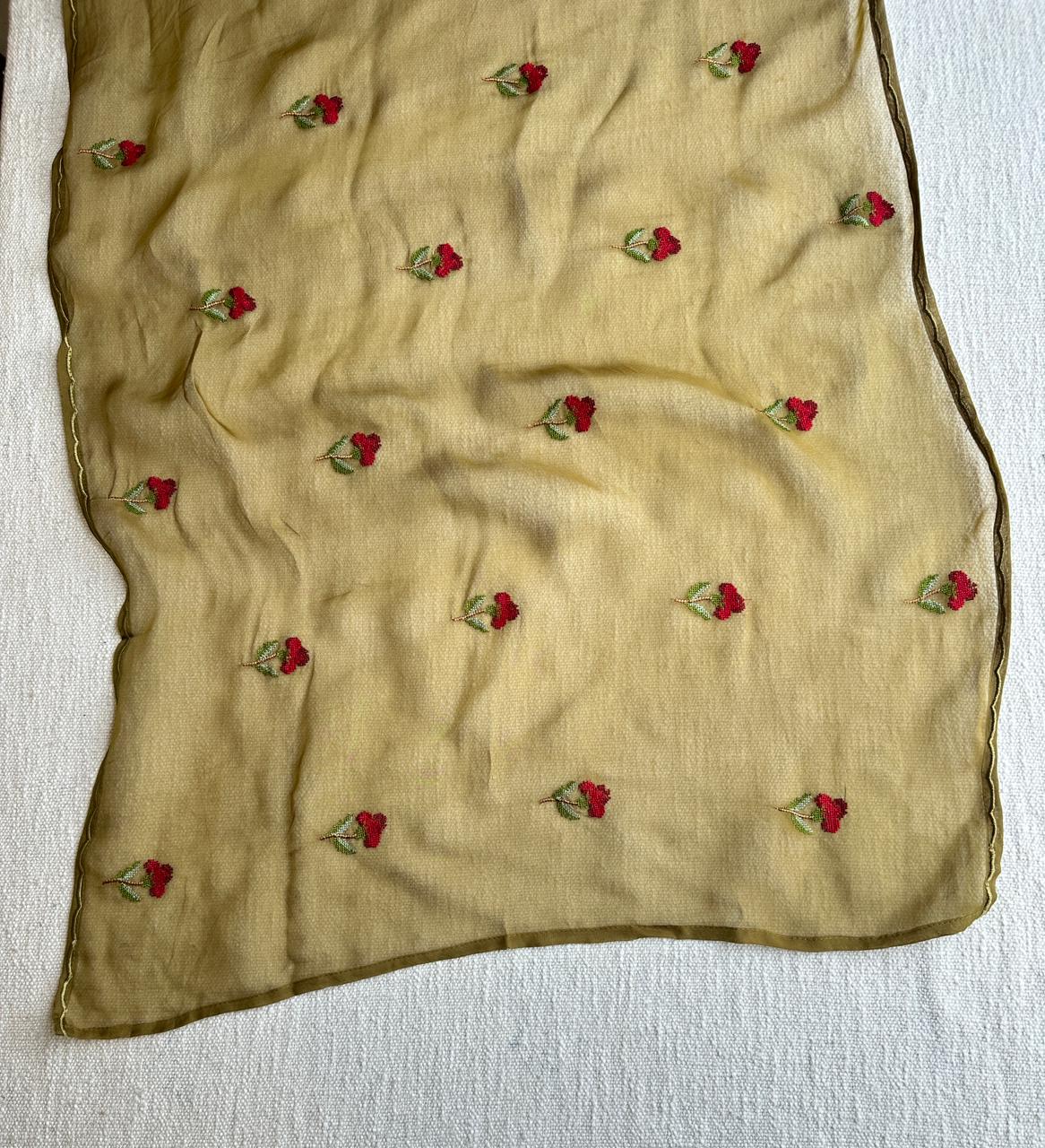 19843 Beautiful embroidered mul chanderi suit