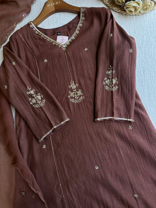 19917 Beautiful handworked malai chanderi suit