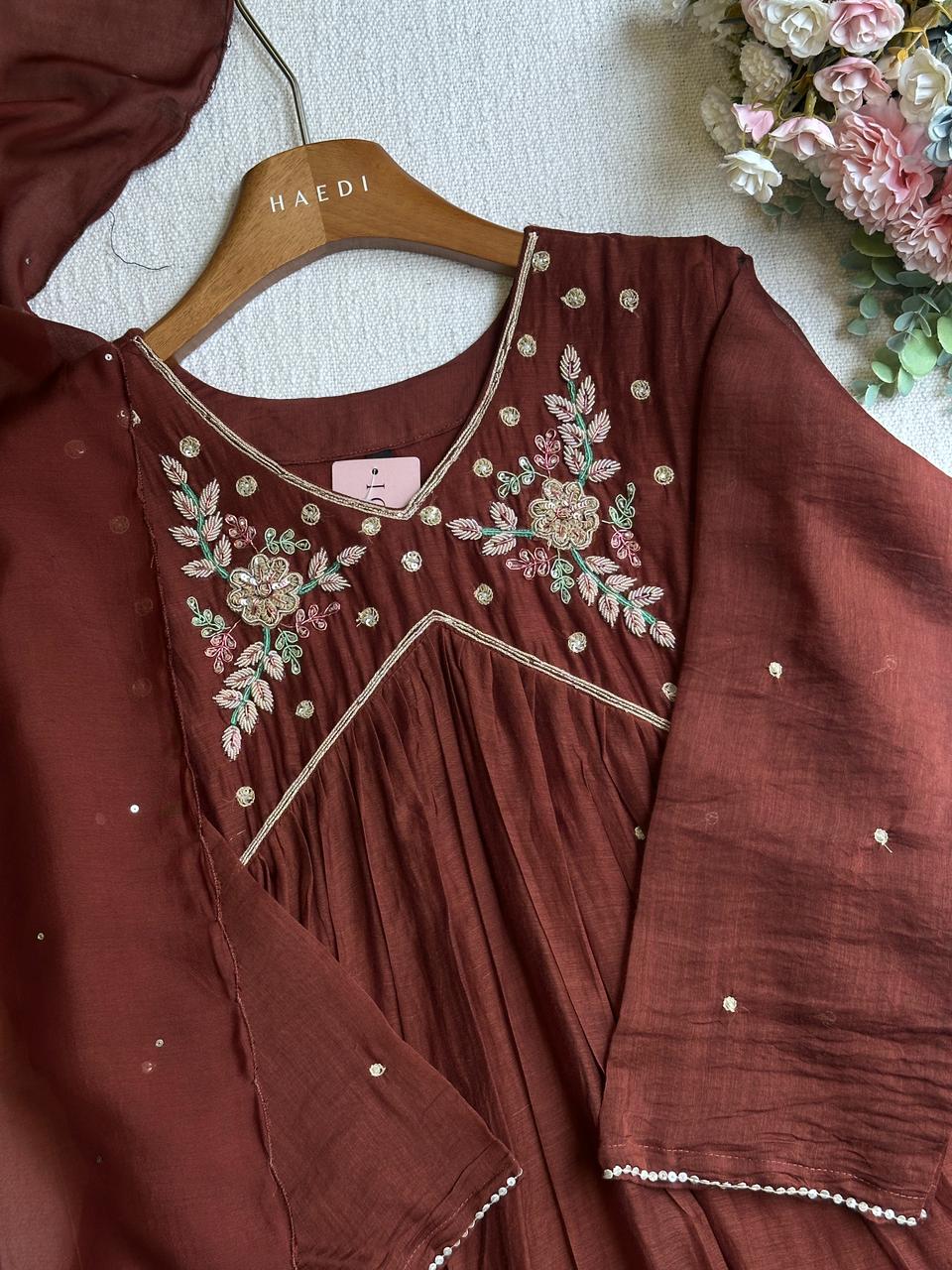 20057 Beautiful handworked mul chanderi suit
