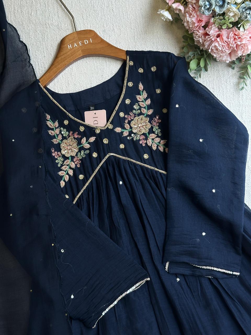 20057 Beautiful handworked mul chanderi suit