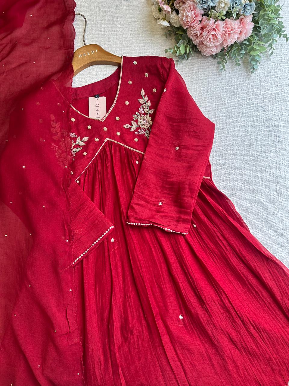 20057 Beautiful handworked mul chanderi suit