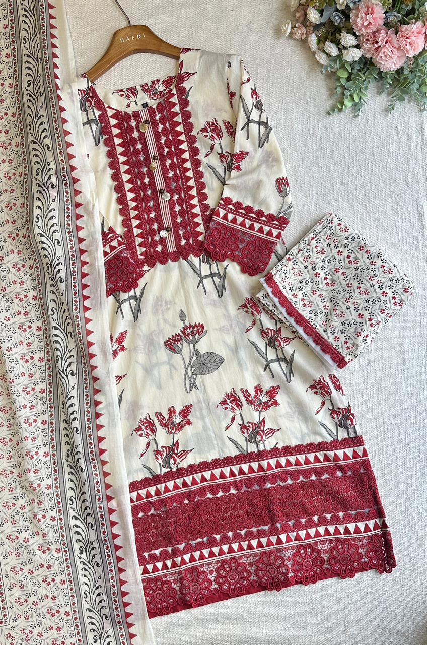 20191 Premium cotton suit with lace