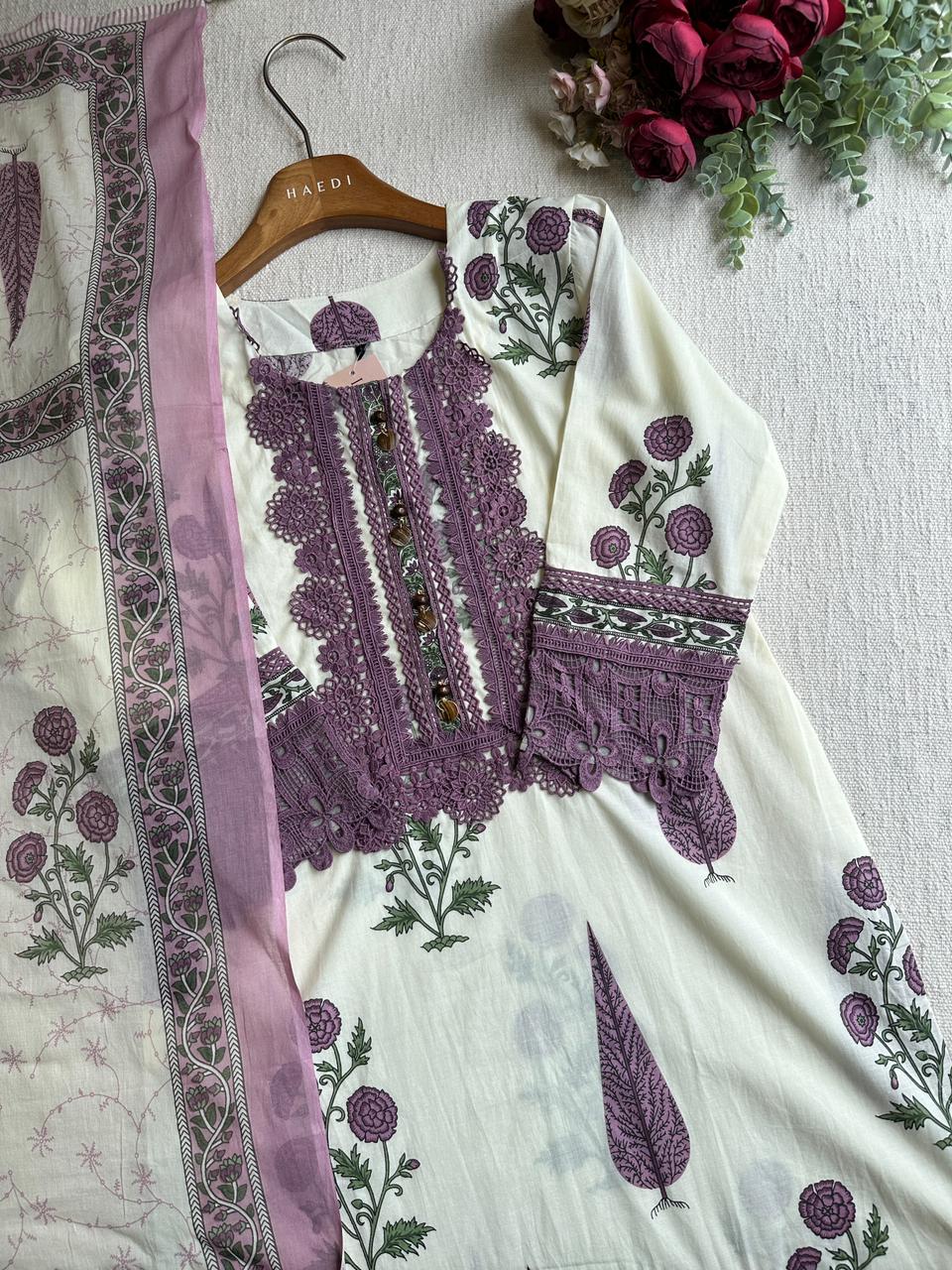 20192 apremium cotton suit with lace