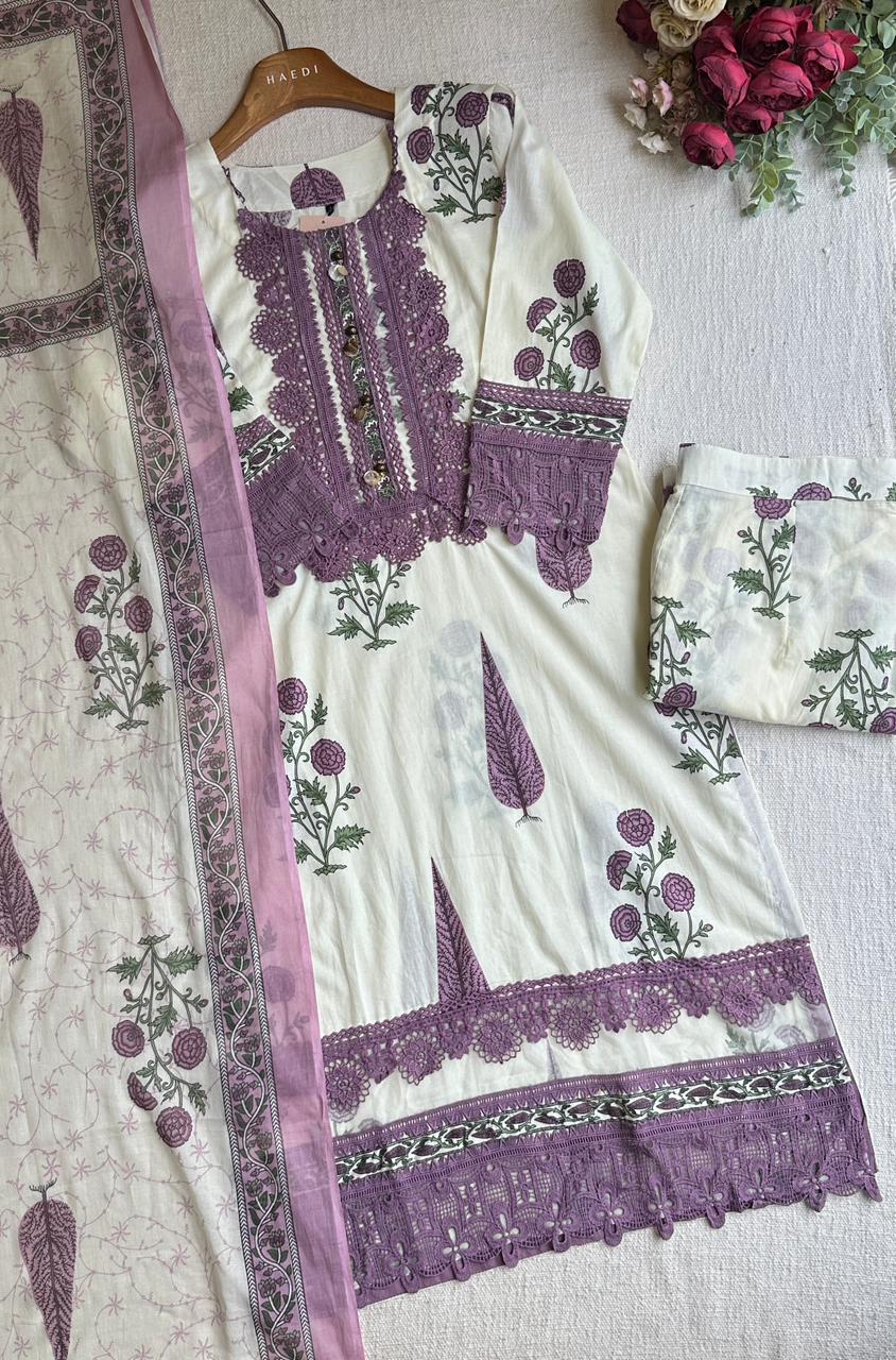 20192 apremium cotton suit with lace