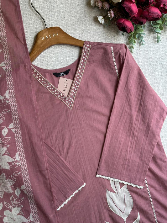20339 Beautiful cotton suit with applique work