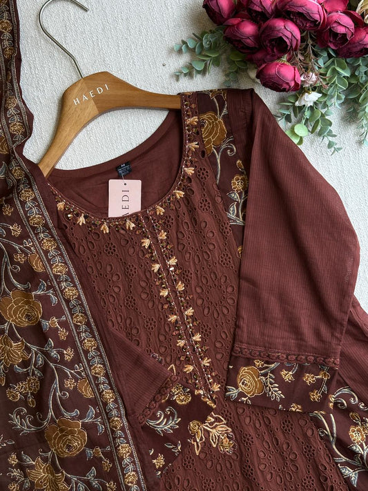 20557 Premium cotton hakoba anarkali with embroidery