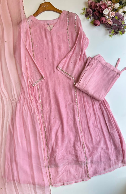 17871  Handworked mul chanderi suit