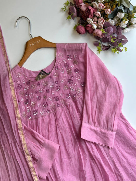 17551 Handworked mul chanderi suit