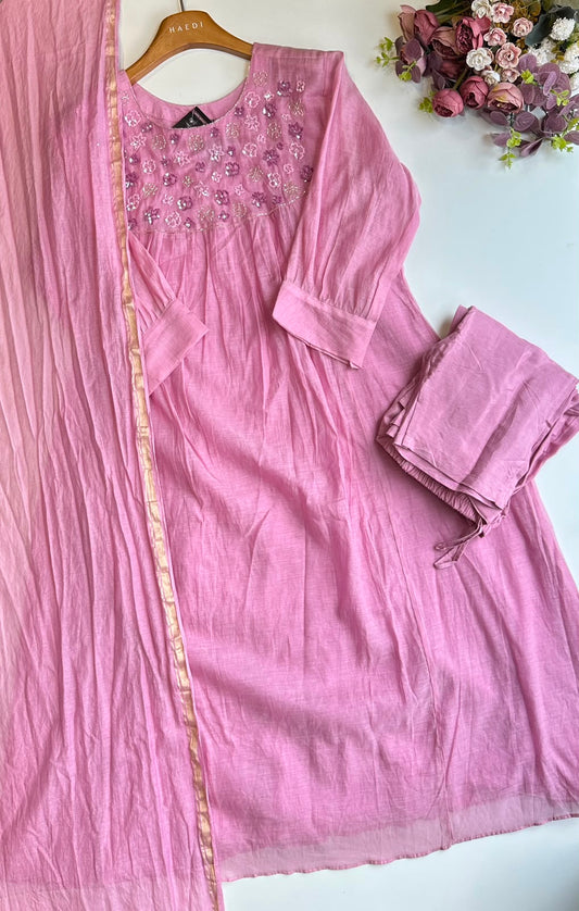 17551 Handworked mul chanderi suit