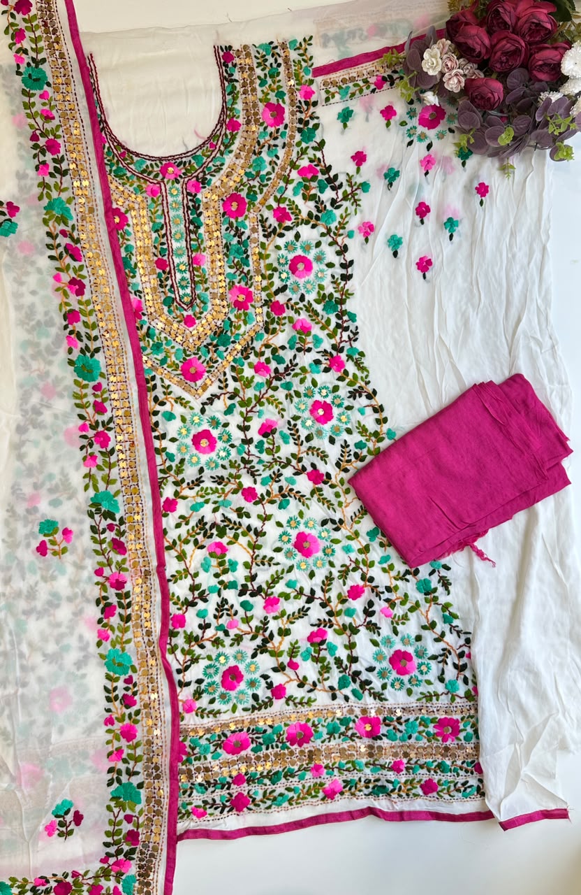 19382Hand embroidered Unstiched suit