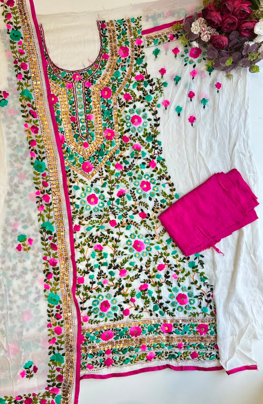 17956 Hand embroidered Unstiched suit
