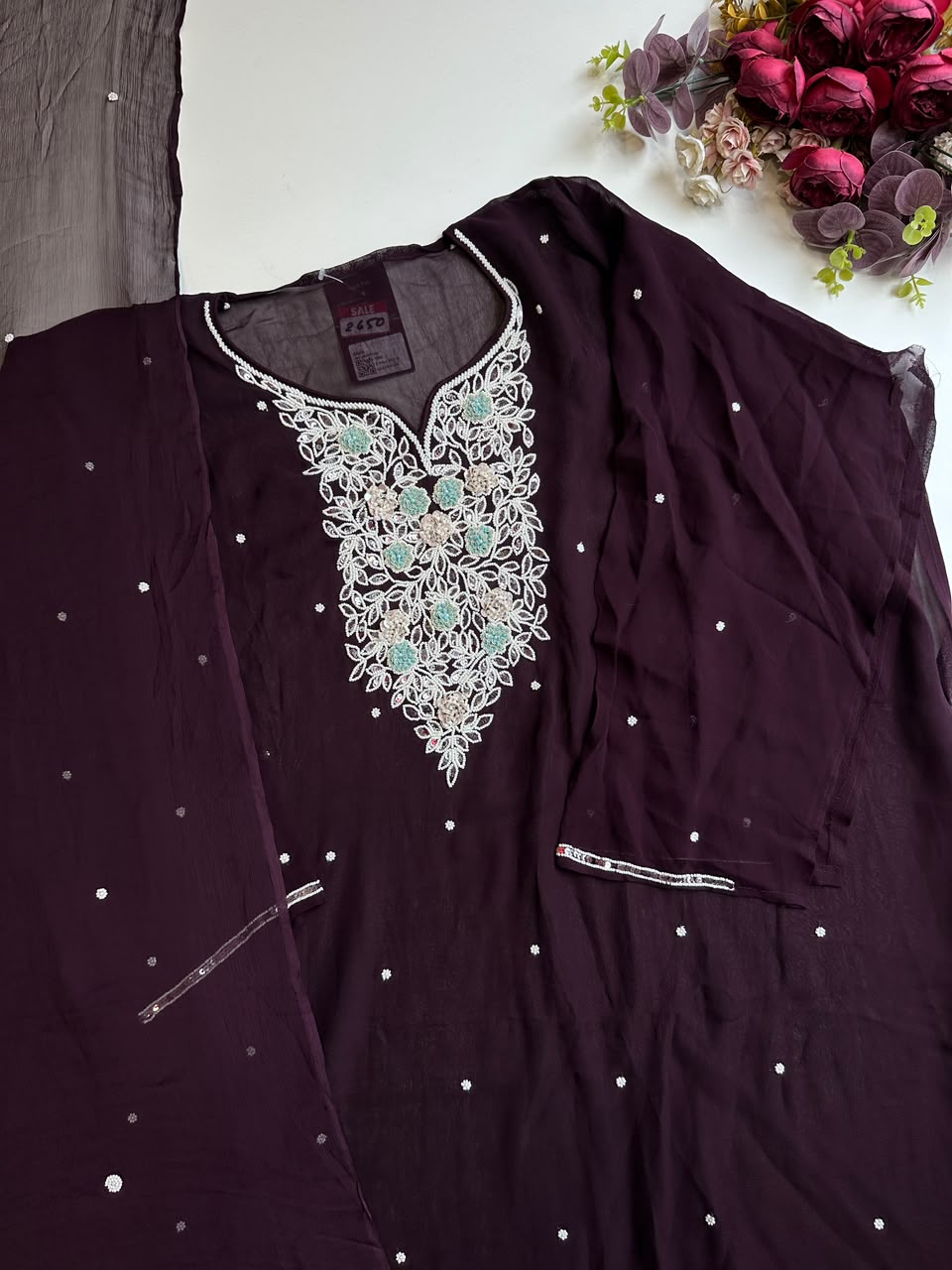 16506 Beautiful handworked semistiched suit
