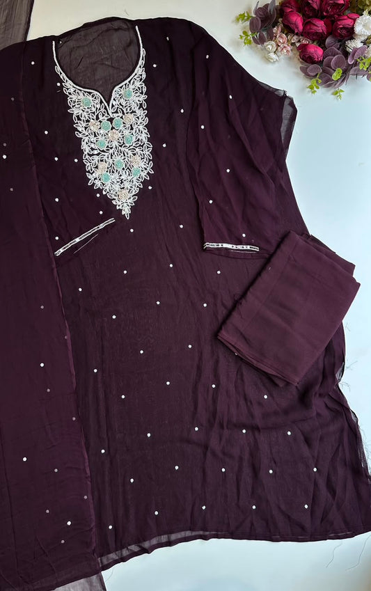 16506 Beautiful handworked semistiched suit