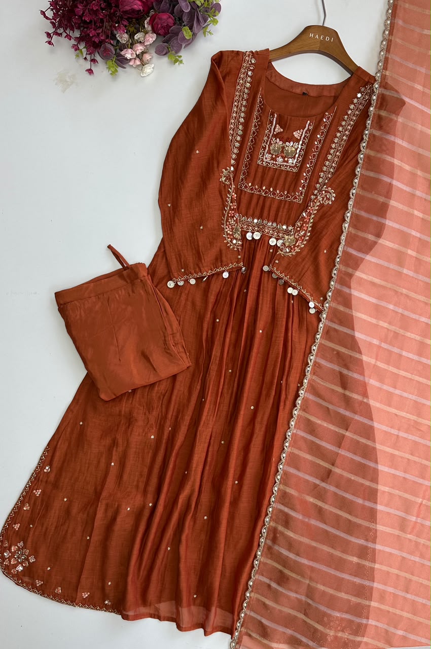 20691 Beautiful handworked malai chanderi suit