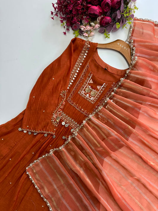 20691 Beautiful handworked malai chanderi suit