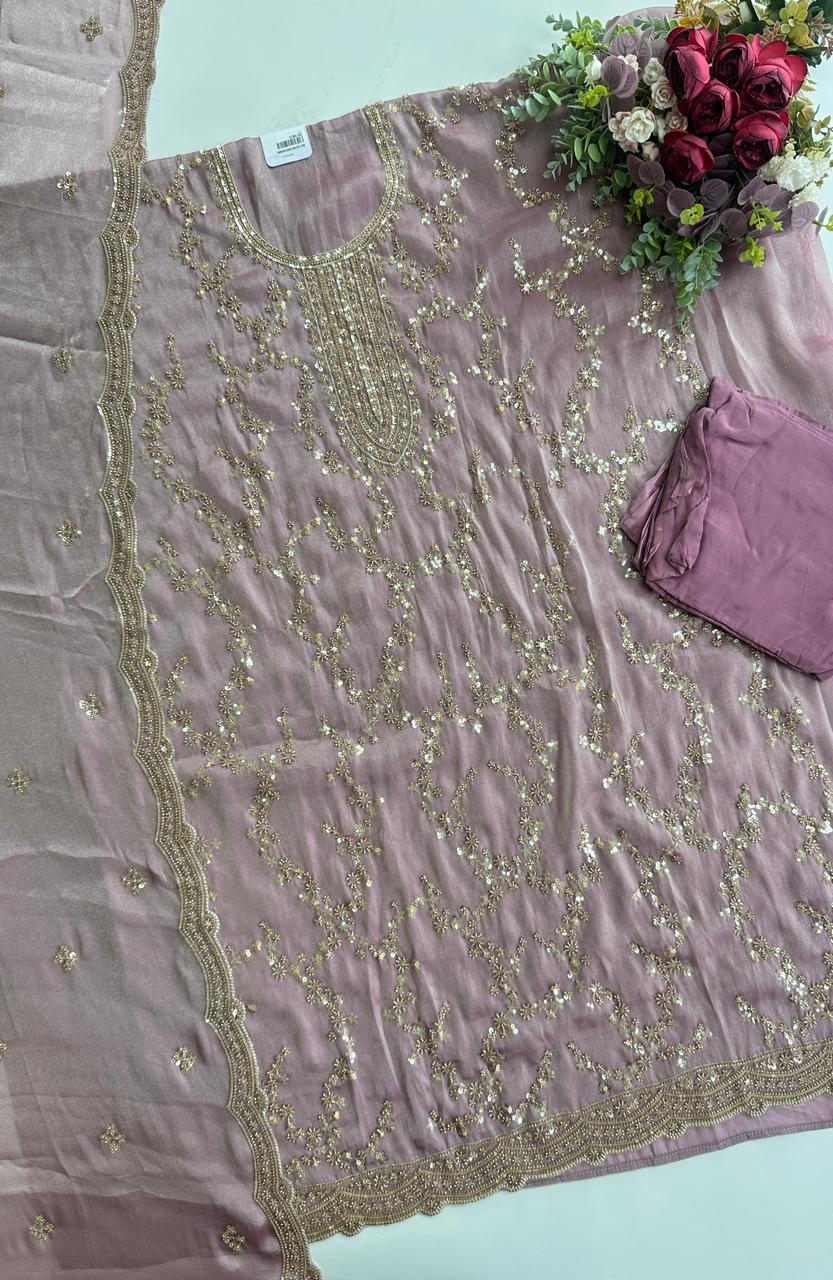18117 Beautiful unstiched suit with hwavy handworked