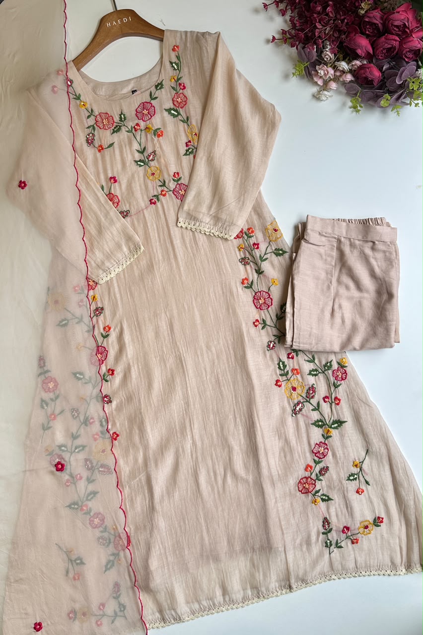 Beautifdul malai chanderi suit with hand embroidery 20652