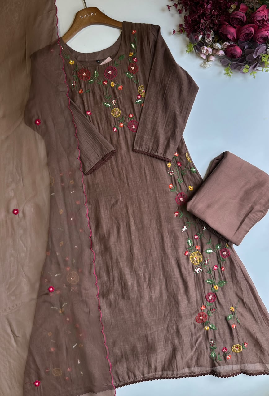 Beautifdul malai chanderi suit with hand embroidery 20652
