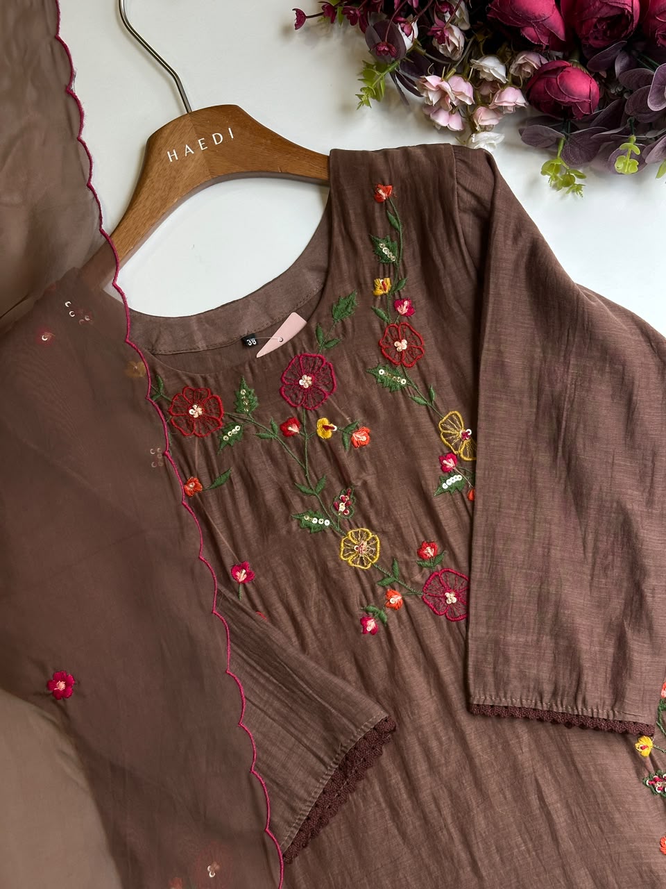 Beautifdul malai chanderi suit with hand embroidery 20652