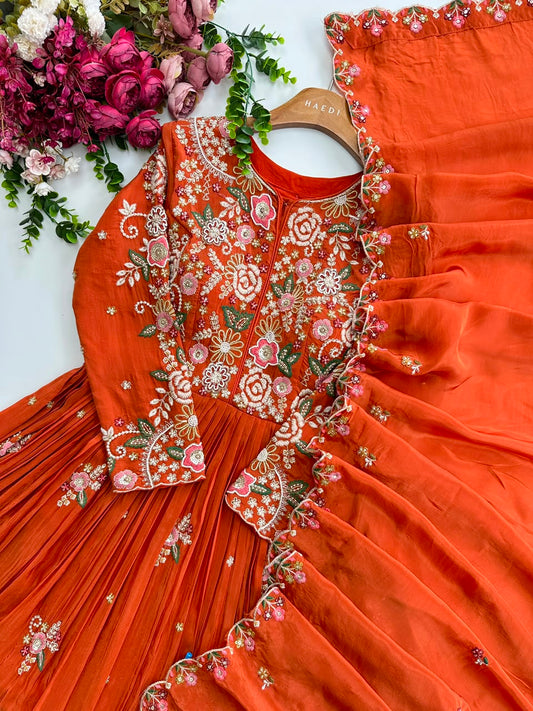19309 Premium partywear gown & dupatta