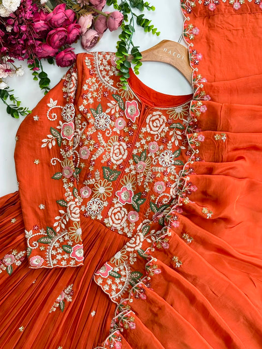 19309 Premium partywear gown & dupatta