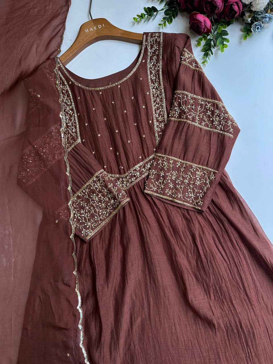 20897 /CMD 58665 Premium handworked malai chanderi suitJ
