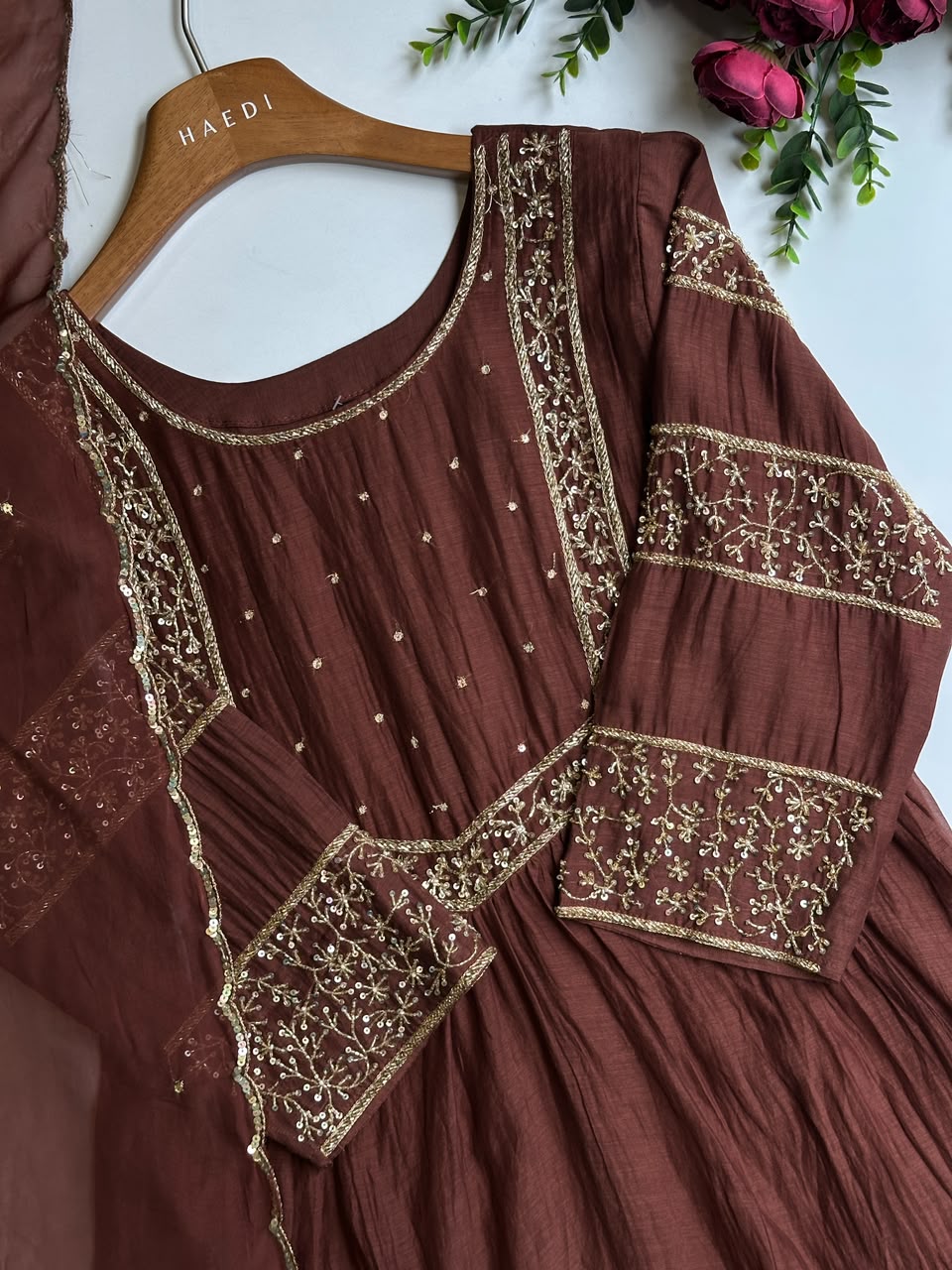 20897 /CMD 58665 Premium handworked malai chanderi suitJ