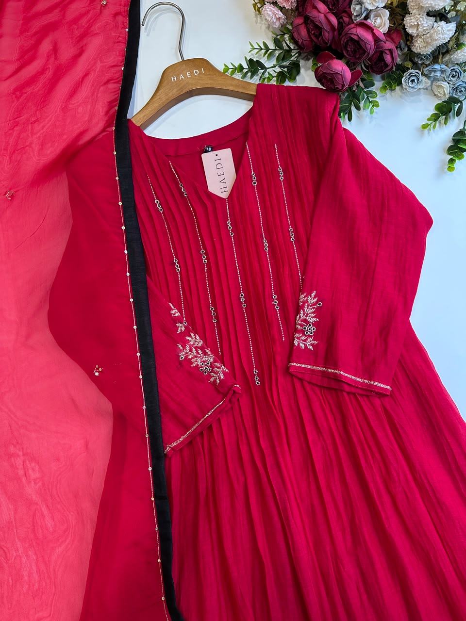20894 Premium malai chanderi suit with handwork detailing