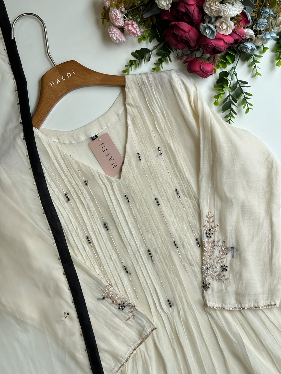 20894 Premium malai chanderi suit with handwork detailing