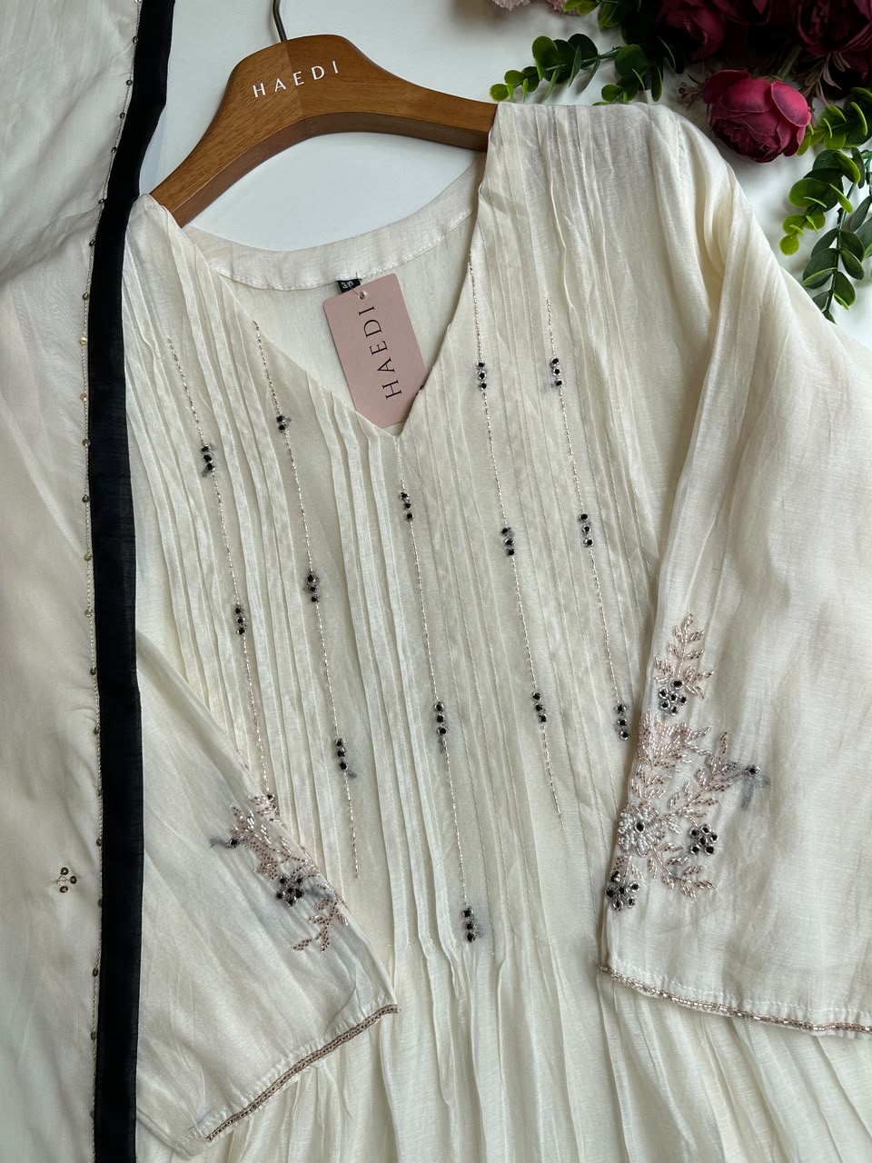 20894 Premium malai chanderi suit with handwork detailing