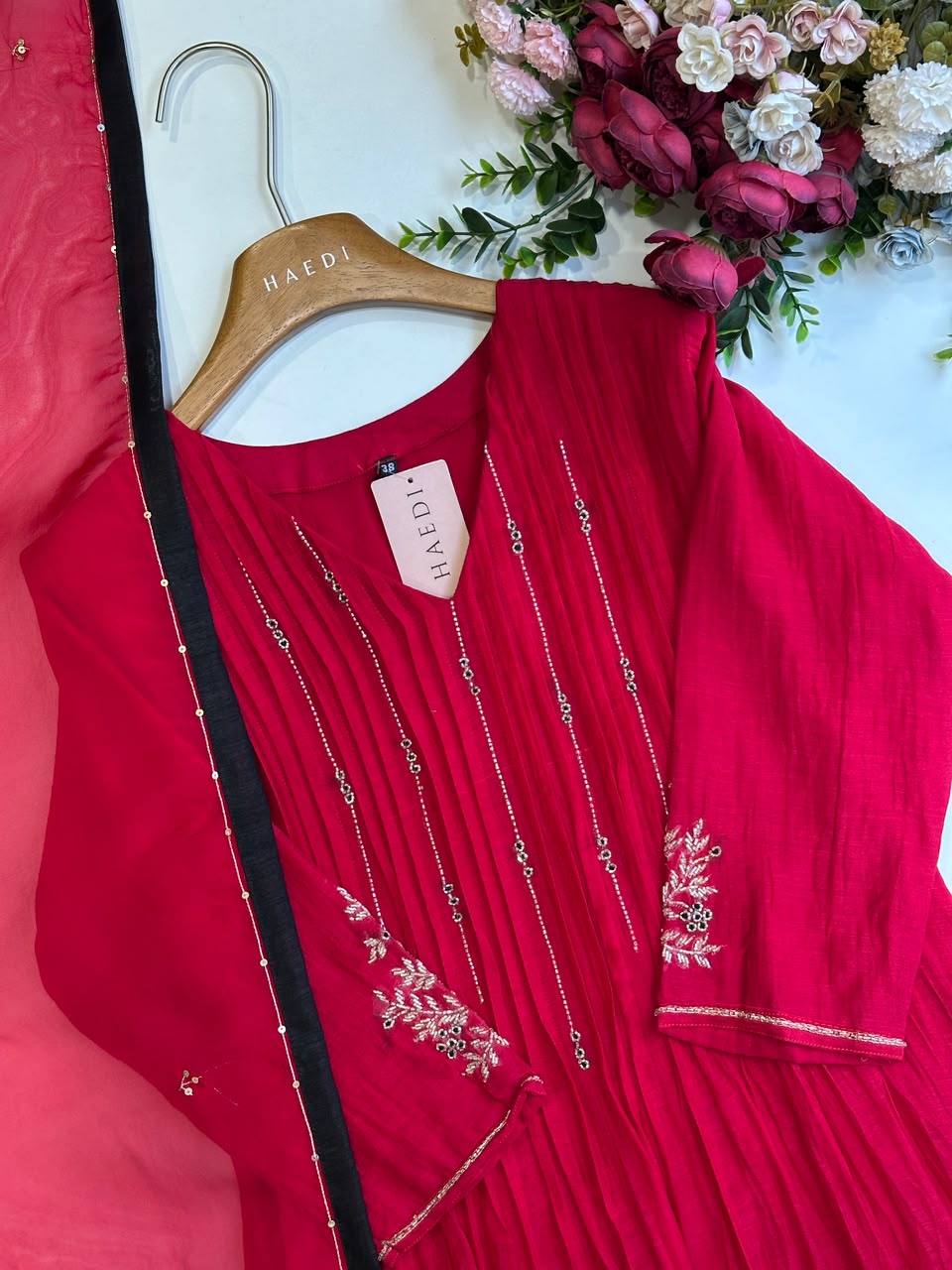 20894 Premium malai chanderi suit with handwork detailing