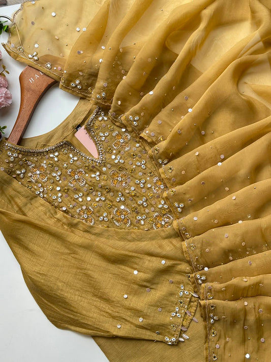 20898 Beautiful handworked malai chanderi suit