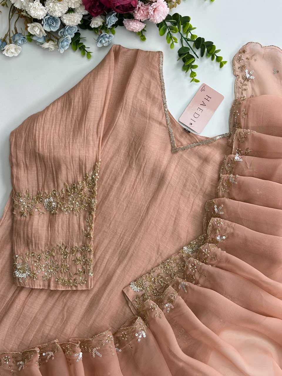 20901 Premium malai chanderi suit with handwork