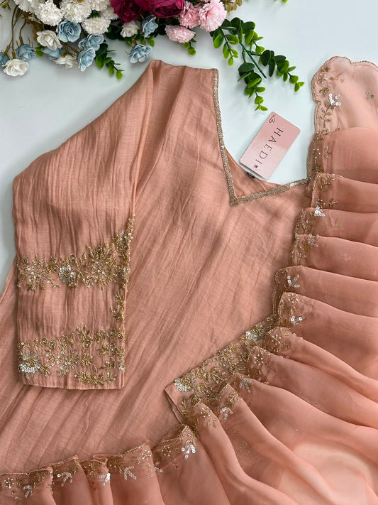 20901 Premium malai chanderi suit with handwork