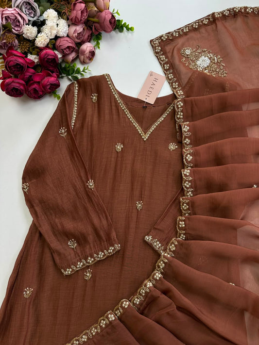 20902 Premium malai chanderi suit with handwork