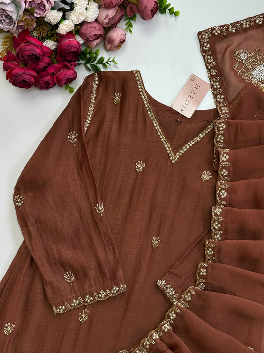 20902 Premium malai chanderi suit with handwork