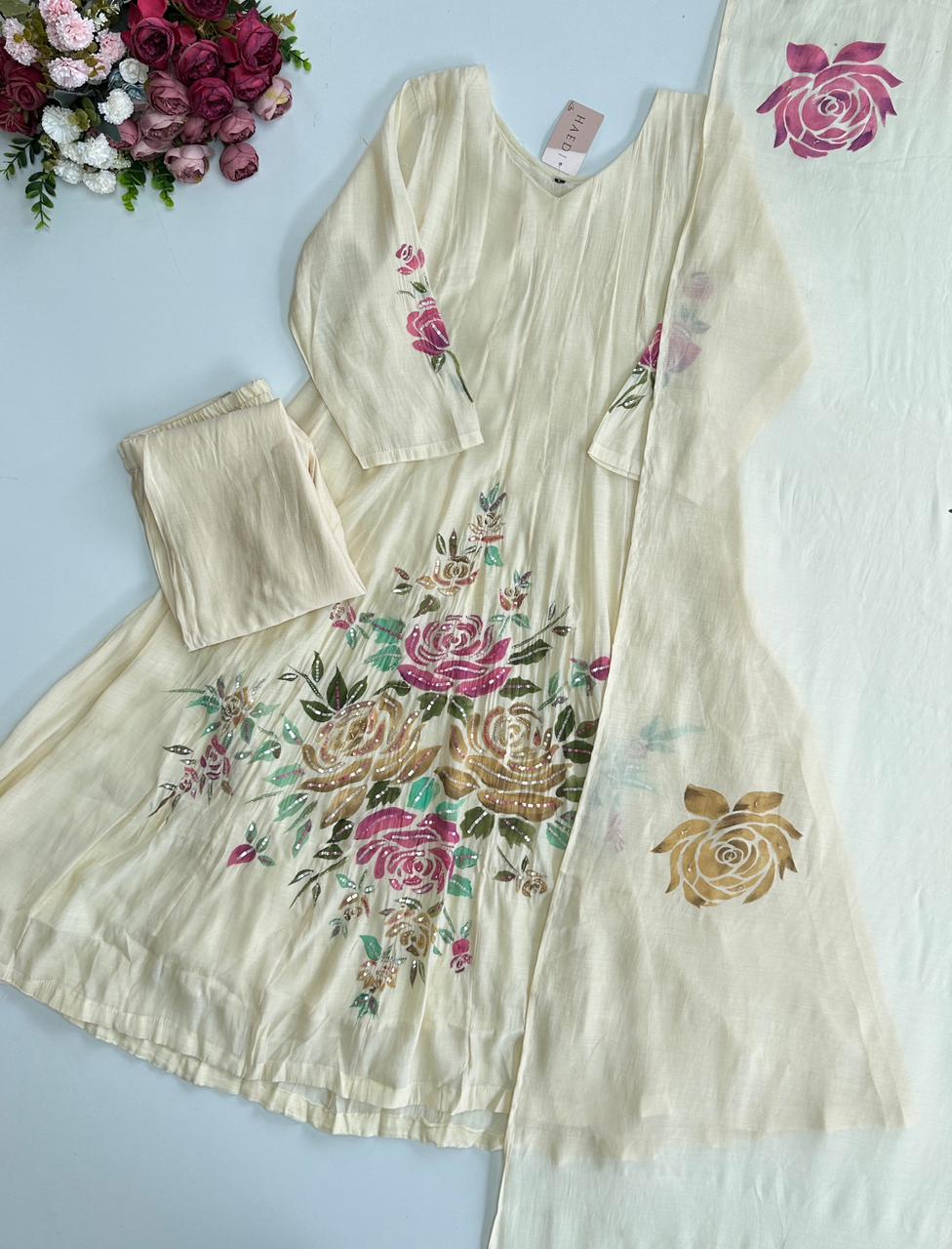 20990 Beautiful handpainted suit with handwork