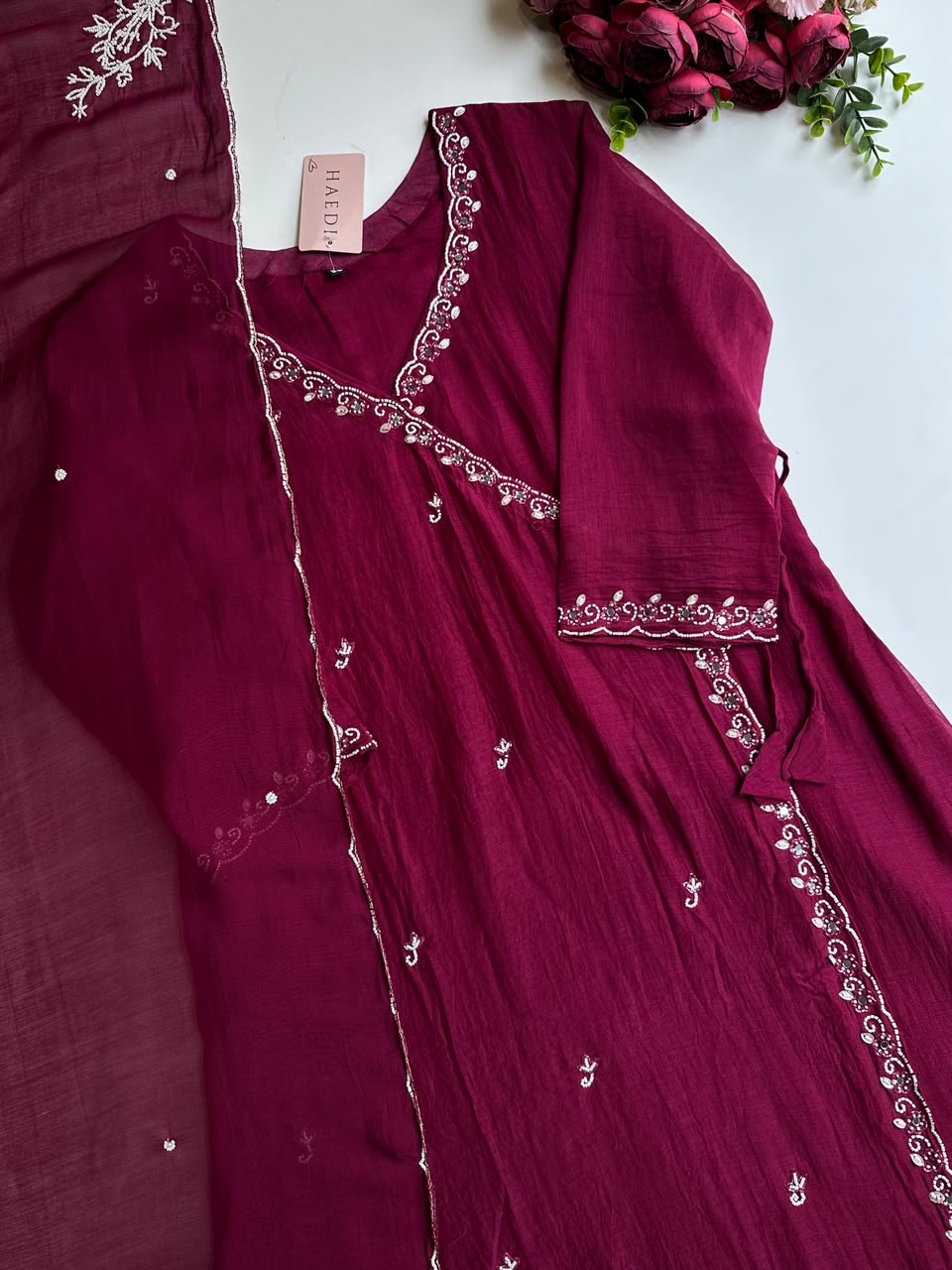 21189 Beautiful mul chanderi ankrakha suit