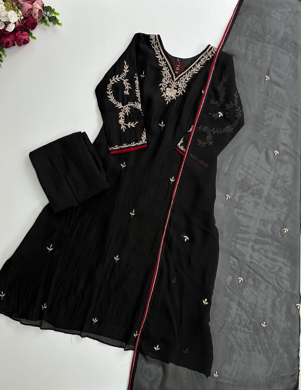 21399 Premium handworked malai chanderi suit