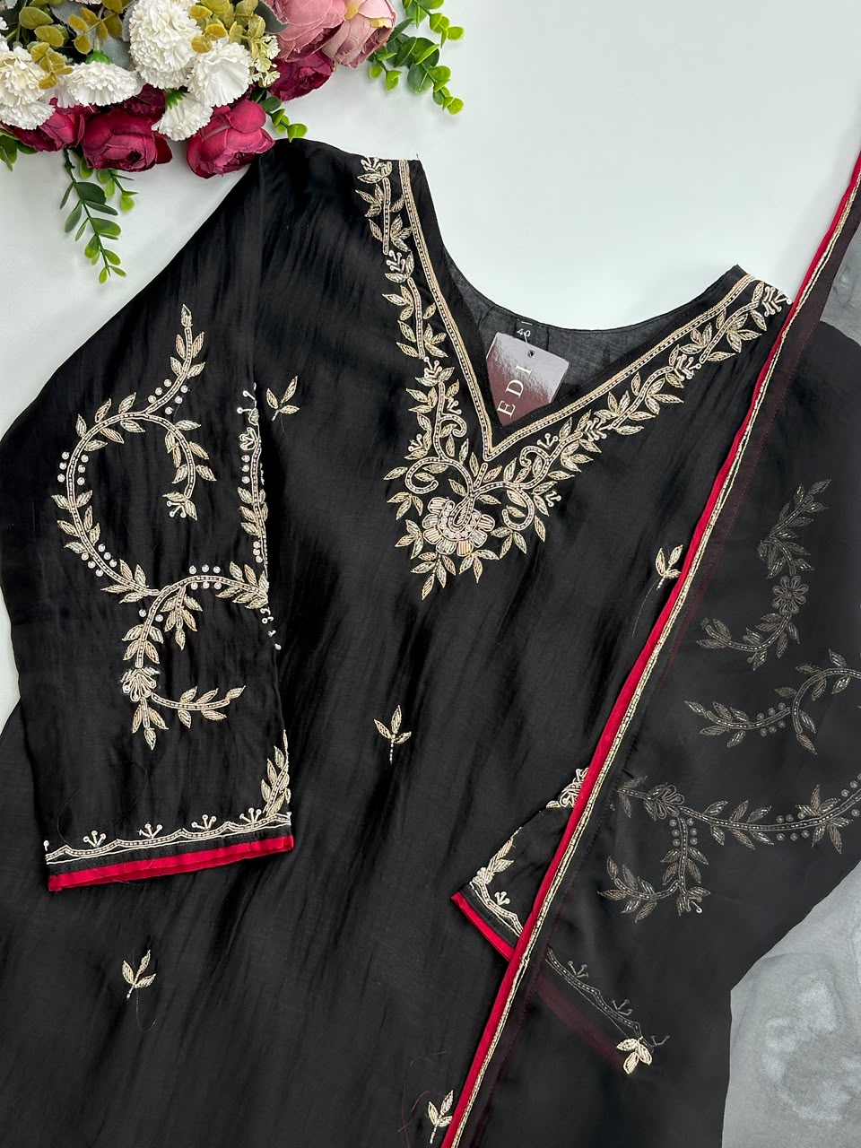 21399 Premium handworked malai chanderi suit