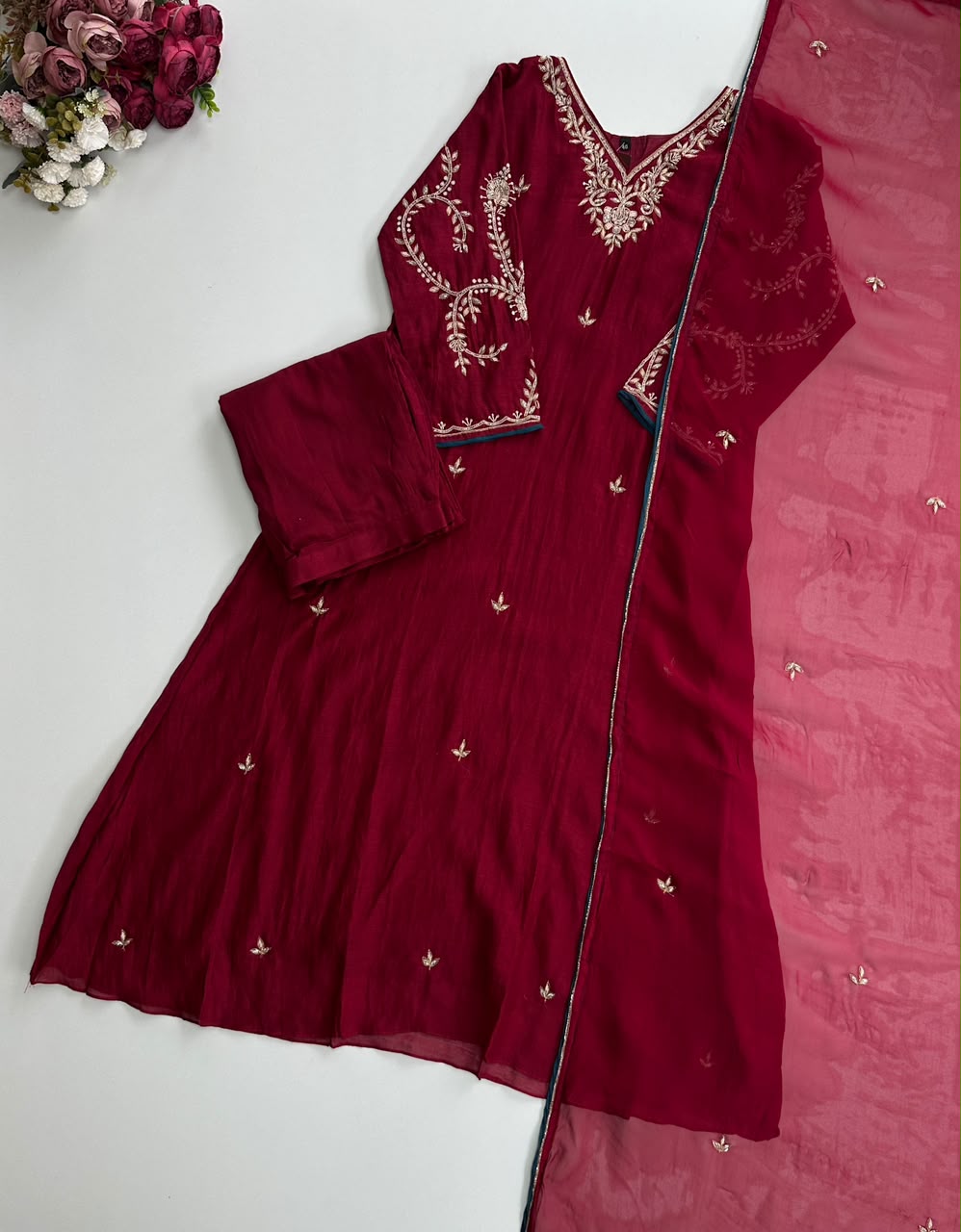 21399 Premium handworked malai chanderi suit
